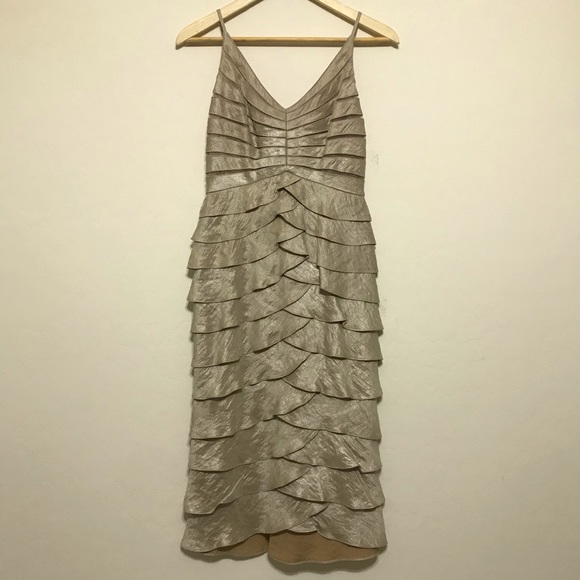 Adrianna Papell Ruched Layer Dress Champagne Gold - Picture 2 of 8